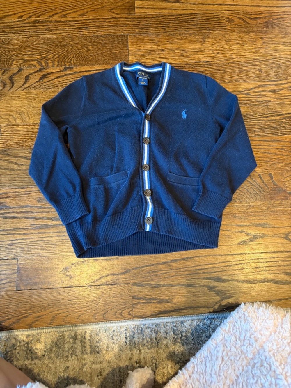 Polo by Ralph Lauren Navy Cardigan with Light Blue & White Trim